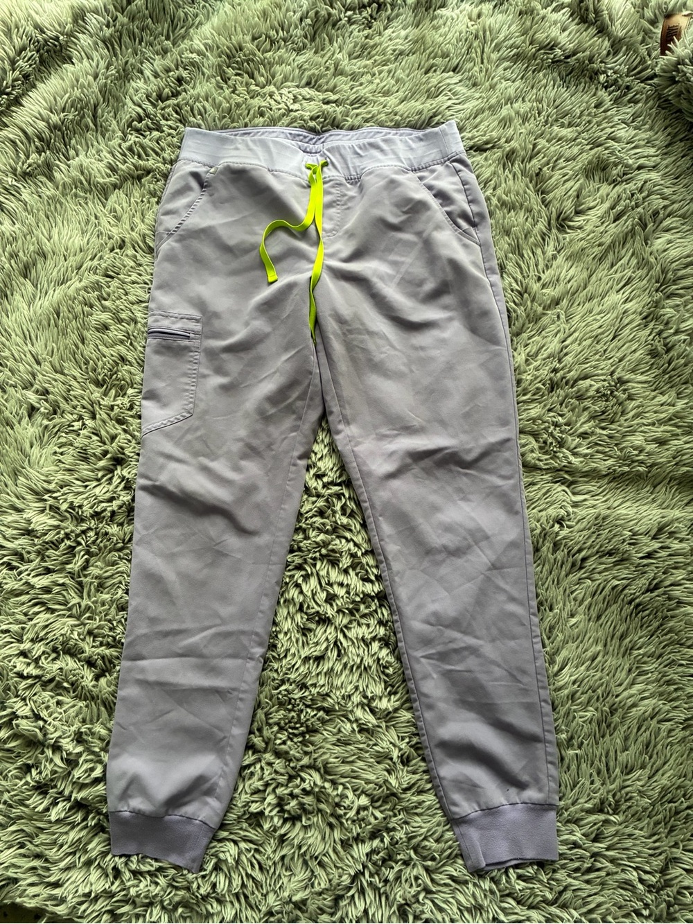 Figs Large/Tall purple Joggers with Neon Yellow Drawstrin